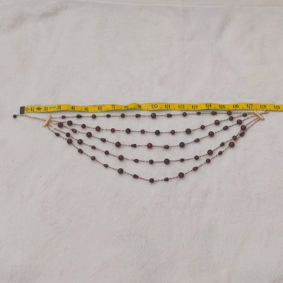 SALE: Gold-Colored Five Chain Necklace with Small Dark Brown Beads - Picture 8 of 10
